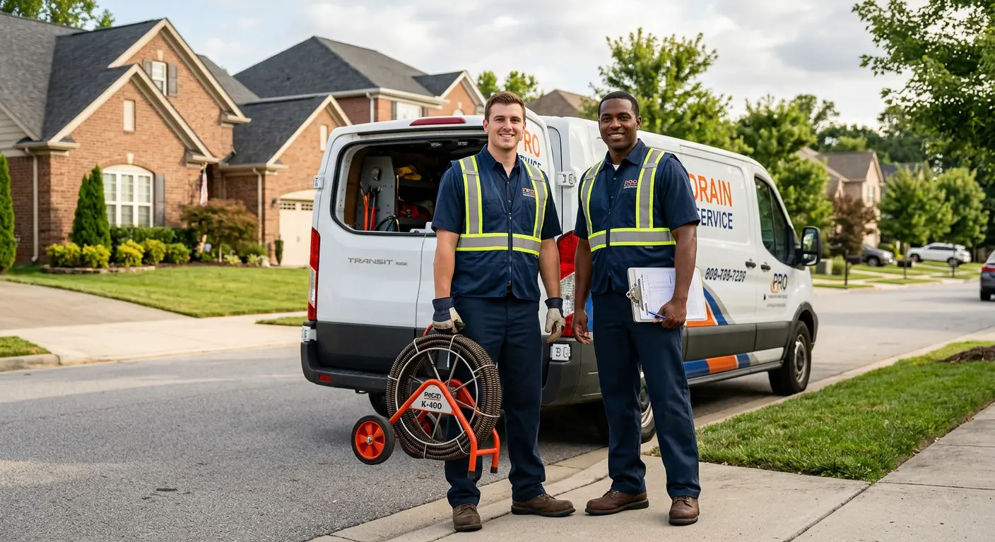 Sewer and drain service team with equipment ready for work in Bonita Springs